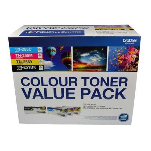 BROTHER  TN-251BK and TN255 Colour Laser Toner Value Pack. Black, Cyan, Magenta, Yellow (8AE00003) BROTHER