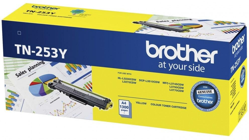 Brother TN-253Y Yellow Toner Cartridge to Suit -  HL-3230CDW/3270CDW/DCP-L3015CDW/MFC-L3745CDW/L3750CDW/L3770CDW (1,300 Pages) BROTHER