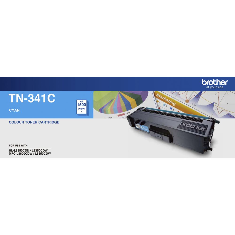 Brother TN-341C Colour Laser Toner- Standard Cyan, HL-L8250CDN/8350CDW MFC-L8600CDW/L8850CDW - 1500Pages BROTHER