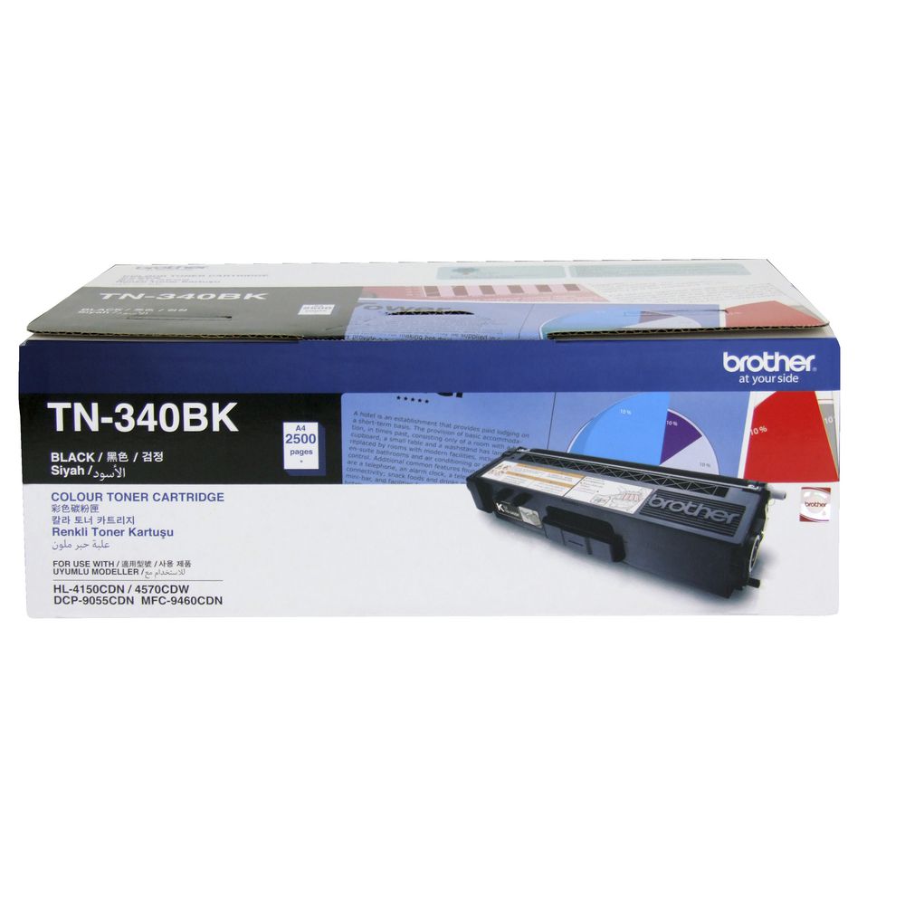 BROTHER TN-340BK Colour Laser Toner - Standard Yield Black, HL-4150CDN/4570CDW, DCP-9055CDN, MFC-9460CDN/9970CDW - 2500 pages BROTHER