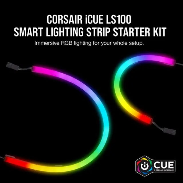 CORSAIR  iCUE LS100 Smart Lighting Strip Starter Kit. 1x Controller, 2x 250mm and 2x 450mm addressable LED. iCUE Software. 2 Years Warranty. CORSAIR