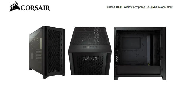 CORSAIR Carbide Series 4000D Airflow ATX Tempered Glass Black, 2x 120mm Fans pre-installed. USB 3.0 x 2, Audio I/O. Case NDA Sept 16 CORSAIR