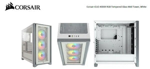 CORSAIR Carbide Series 4000X RGB E-ATX, ATX, Tempered Glass Front and Side. White,3x 120mm RGB Fans pre-installed. USB 3.0 and Type-C x 1 CORSAIR