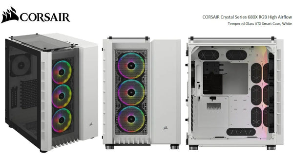 CORSAIR Crystal Series 680X RGB ATX High Airflow, USB 3.1 Type-C, Tempered Glass, Dual Chamber Cube Case, White. CORSAIR