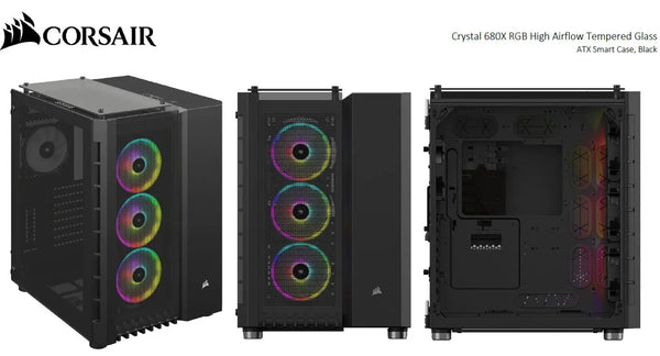 CORSAIR Crystal Series 680X RGB ATX High Airflow, USB 3.1 Type-C, Tempered Glass, Smart Dual Chamber Cube Case, Black. CORSAIR