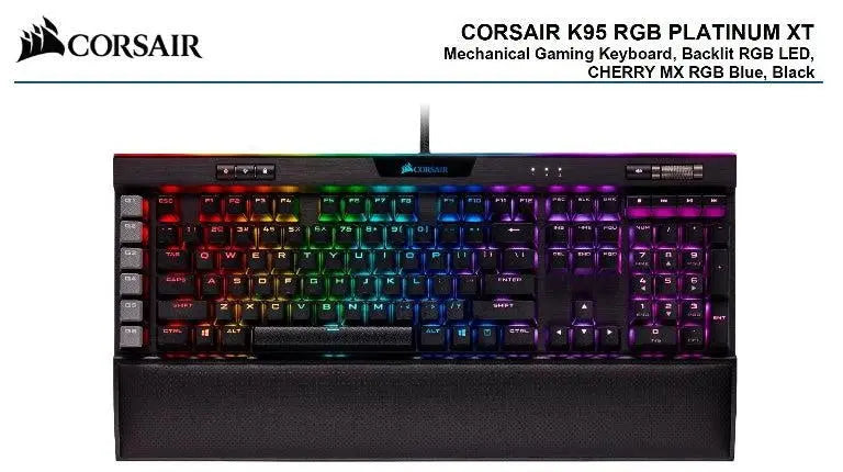 CORSAIR K95 RGB PLATINUM XT, Cherry MX Blue, Dynamic Per-Key RGB Backlighting with 19-Zone LightEdge, Mechanical Gaming Keyboard CORSAIR
