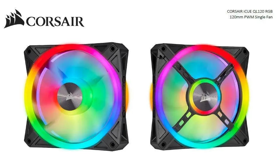 CORSAIR QL120 RGB, ICUE, 120mm RGB LED PWM Fan 26dBA, 41.8 CFM, Single Pack CORSAIR