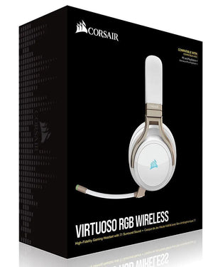 CORSAIR Virtuoso Wireless RGB Pearl 7.1 Headset. High Fidelity Ultra Comfort, supports USB and 3.5mm Gaming Headset CORSAIR