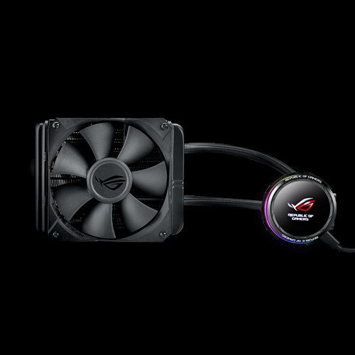 ASUS ROG RYUO 120 all-in-one liquid CPU cooler with color OLED, Aura Sync RGB, and ROG designed 120mm radiator fan ASUS