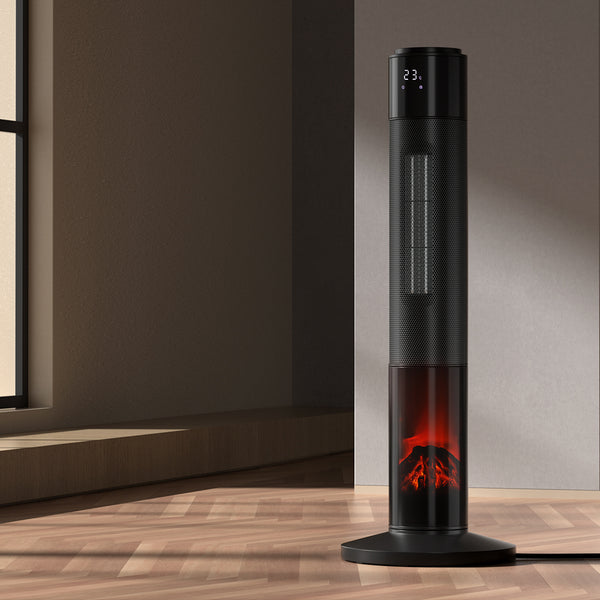Devanti Electric Ceramic Tower Heater 3D Flame Oscillating Remote Control 2000W from Deals499 at Deals499