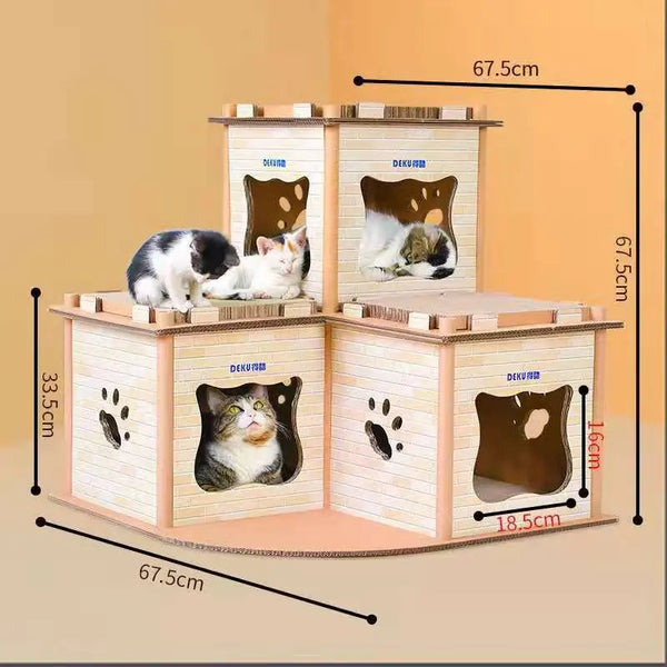 Cat Cardboard House Tower Condo Scratcher Pet Post Pad Mat Furniture Deals499