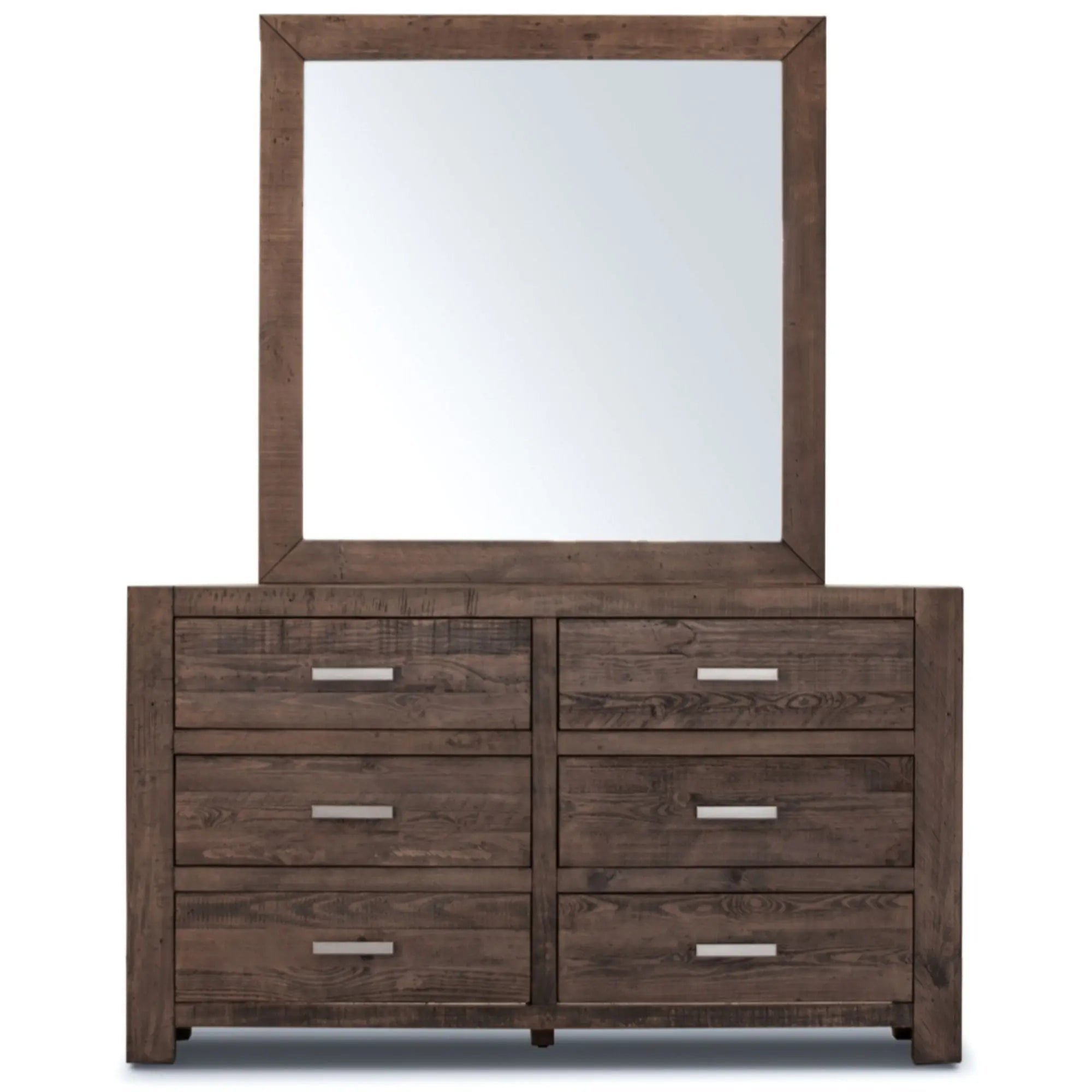 Catmint Dresser Mirror 6 Chest of Drawers Tallboy Storage Cabinet - Grey Stone Deals499