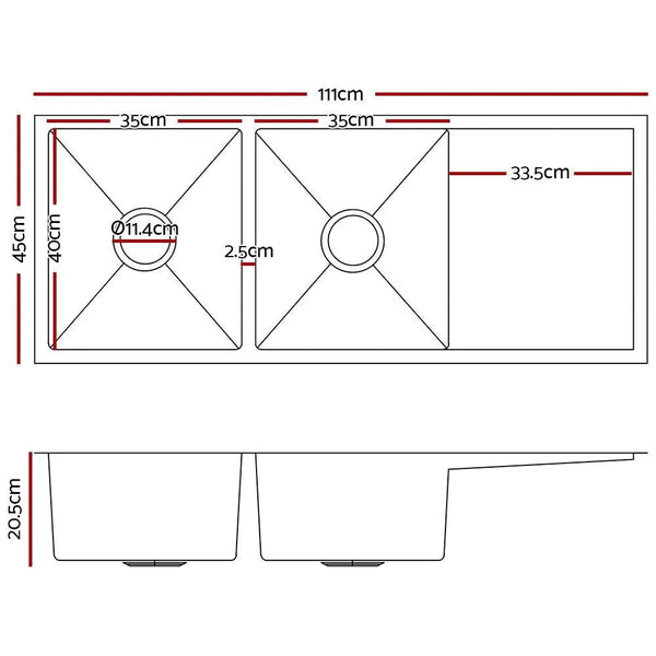Cefito 111cm x 45cm Stainless Steel Kitchen Sink Under/Top/Flush Mount Silver Deals499