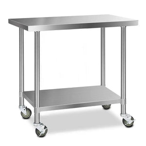 Cefito 304 Stainless Steel Kitchen Benches Work Bench Food Prep Table with Wheels 1219MM x 610MM Deals499