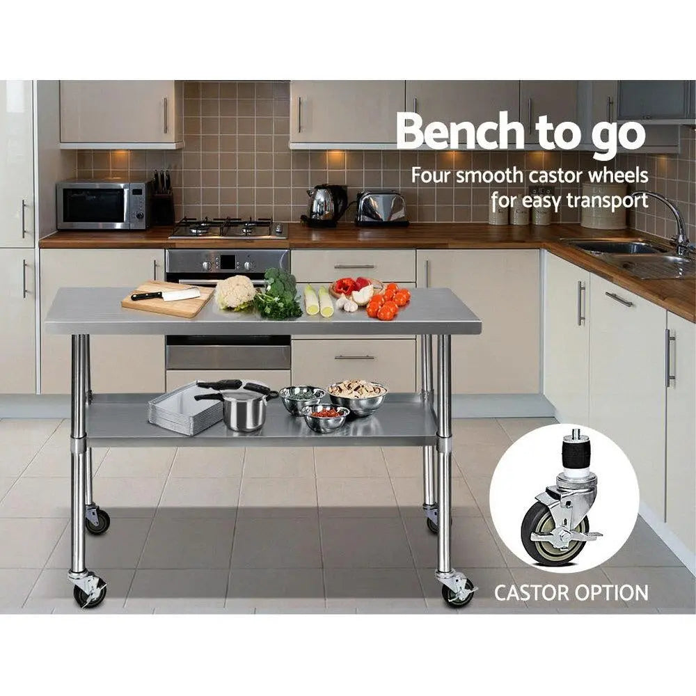 Cefito 304 Stainless Steel Kitchen Benches Work Bench Food Prep Table with Wheels 1219MM x 610MM Deals499