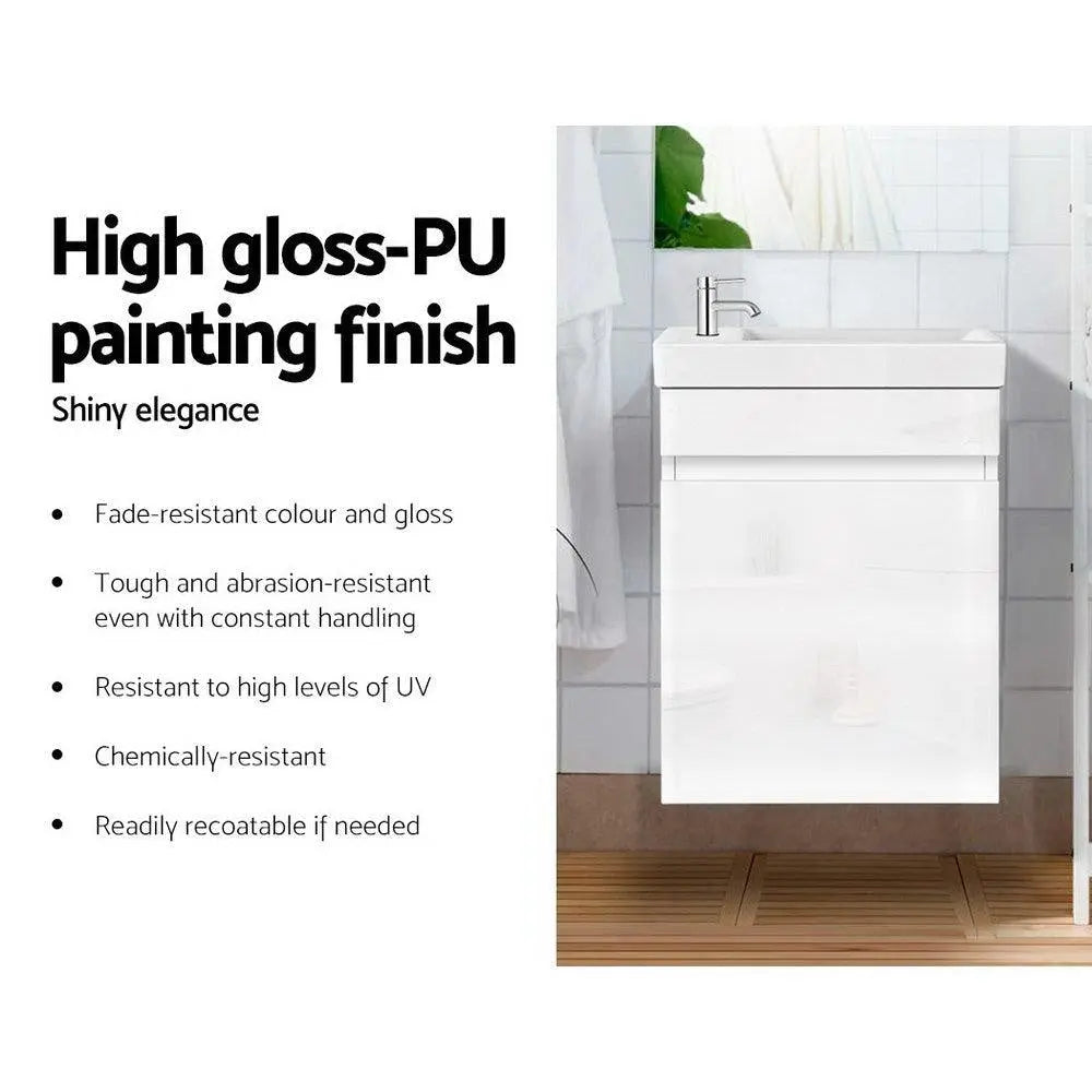 Cefito 400mm Bathroom Vanity Basin Cabinet Sink Storage Wall Hung Ceramic Basins Wall Mounted White Deals499