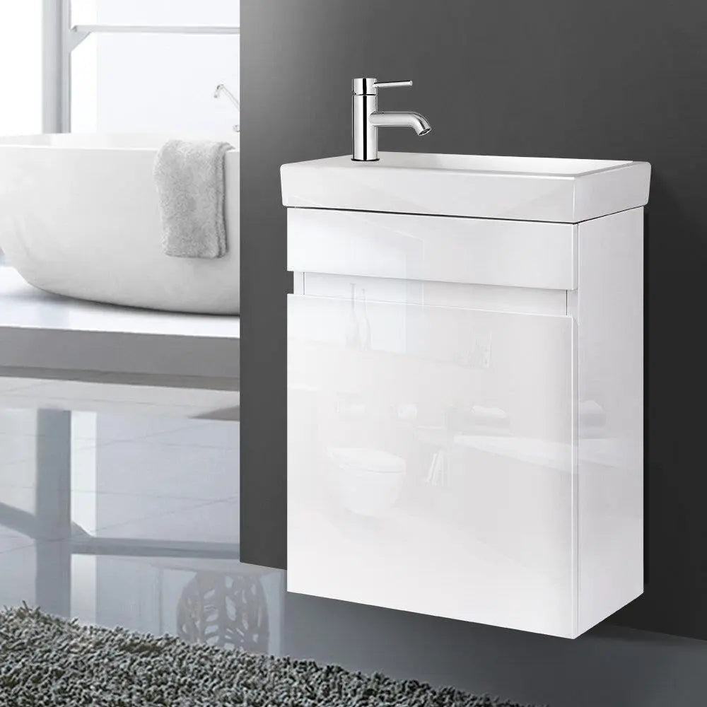 Cefito 400mm Bathroom Vanity Basin Cabinet Sink Storage Wall Hung Ceramic Basins Wall Mounted White Deals499
