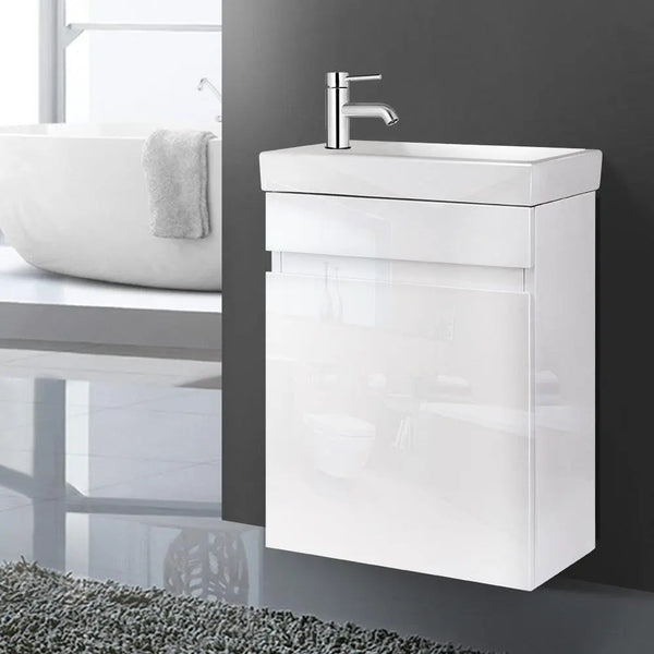 Cefito 400mm Bathroom Vanity Basin Cabinet Sink Storage Wall Hung Ceramic Basins Wall Mounted White Deals499