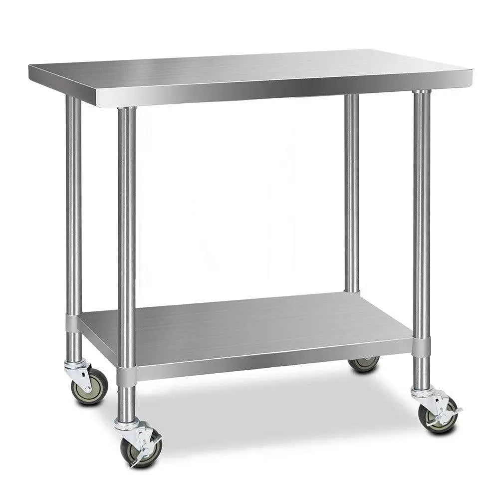 Cefito 430 Stainless Steel Kitchen Benches Work Bench Food Prep Table with Wheels 1219MM x 610MM Deals499