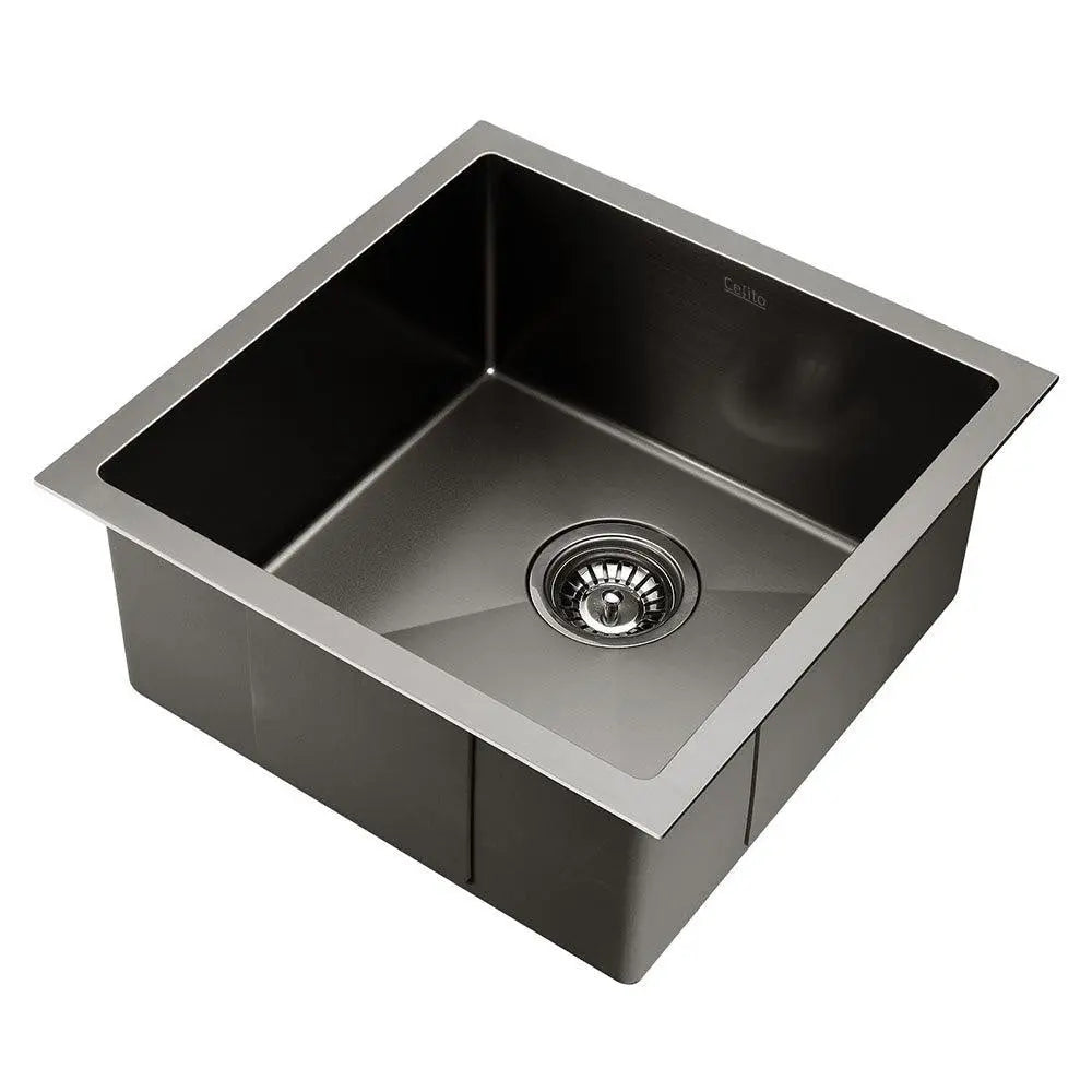 Cefito 44cm x 44cm Stainless Steel Kitchen Sink Under/Top/Flush Mount Black Deals499