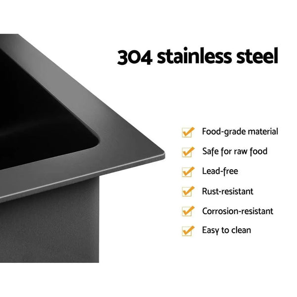Cefito 44cm x 44cm Stainless Steel Kitchen Sink Under/Top/Flush Mount Black Deals499