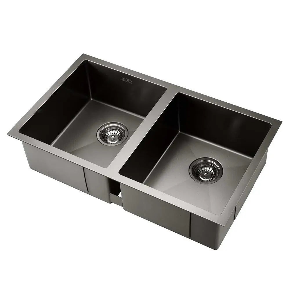 Cefito 77cm x 45cm Stainless Steel Kitchen Sink Under/Top/Flush Mount Black Deals499
