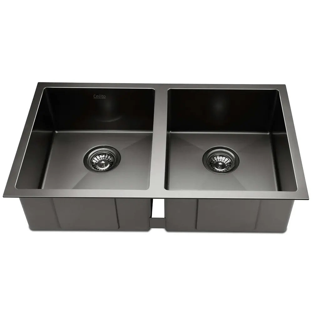 Cefito 77cm x 45cm Stainless Steel Kitchen Sink Under/Top/Flush Mount Black Deals499