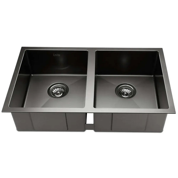Cefito 77cm x 45cm Stainless Steel Kitchen Sink Under/Top/Flush Mount Black Deals499