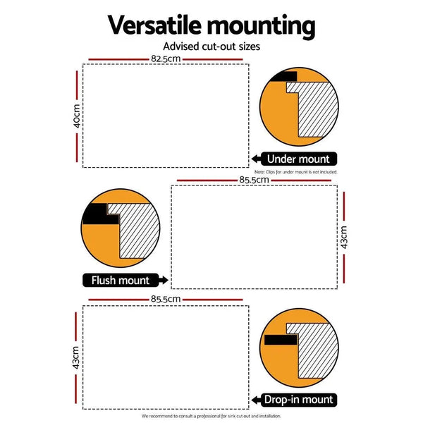 Cefito 86.5cm x 44cm Stainless Steel Kitchen Sink Under/Top/Flush Mount Silver Deals499