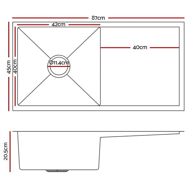 Cefito 87cm x 45cm Stainless Steel Kitchen Sink Under/Top/Flush Mount Silver Deals499