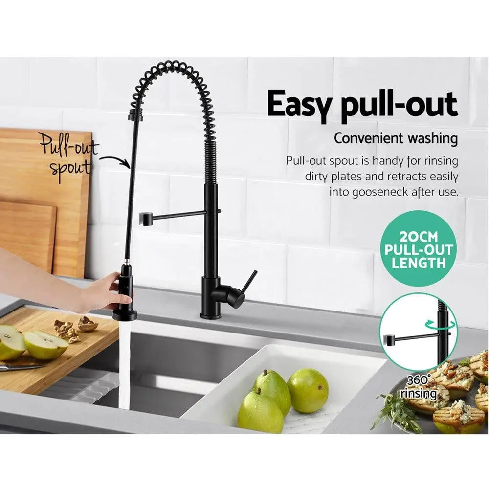 Cefito Pull Out Kitchen Tap Mixer Basin Taps Faucet Vanity Sink Swivel Brass WEL In Black Deals499