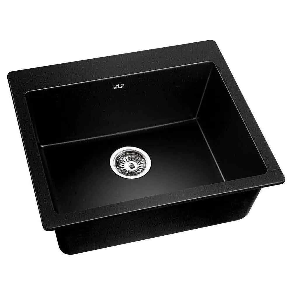 Cefito Stone Kitchen Sink 570x500MM Granite Under or Topmount Basin Bowl Laundry Black Deals499
