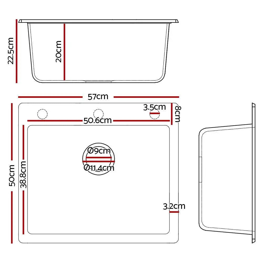 Cefito Stone Kitchen Sink 570x500MM Granite Under or Topmount Basin Bowl Laundry Black Deals499