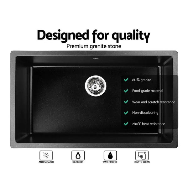 Cefito Stone Kitchen Sink 790X450MM Granite Under/Topmount Basin Bowl Laundry Black Deals499