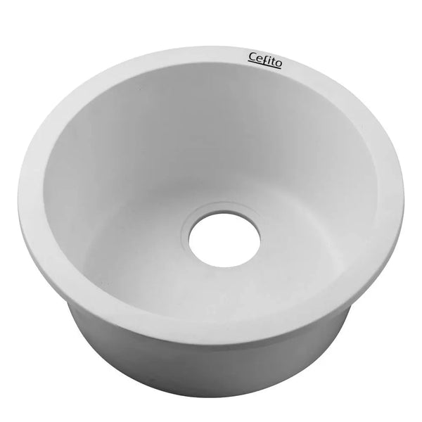 Cefito Stone Kitchen Sink Round 430MM Granite Under/Topmount Basin Bowl Laundry White Deals499