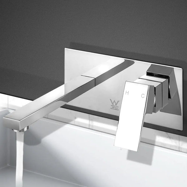 Cefito WELS Bathroom Tap Wall Square Silver Basin Mixer Taps Vanity Brass Faucet Deals499