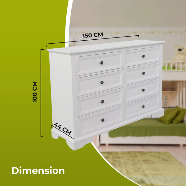 Celosia Dresser 8 Chest of Drawers Bedroom Acacia Timber Storage Cabinet - White Deals499