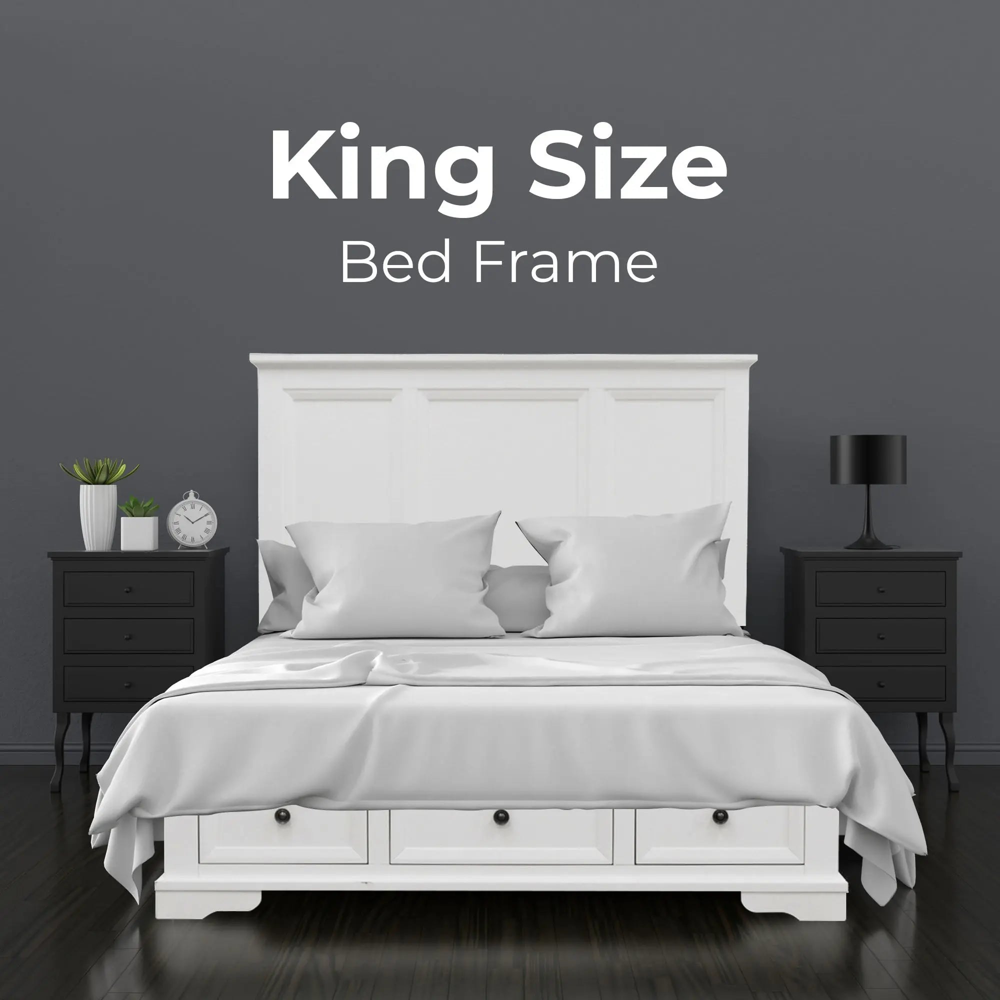 Celosia King Size Bed Frame Timber Mattress Base With Storage Drawers - White Deals499