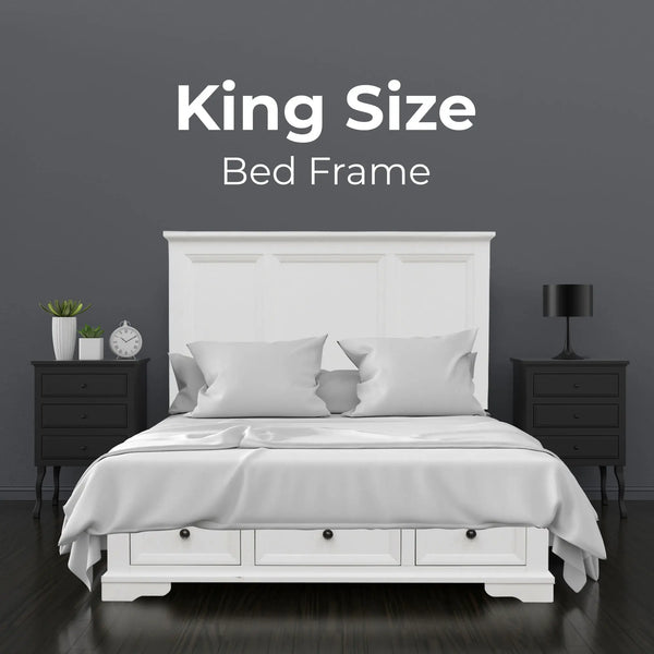 Celosia King Size Bed Frame Timber Mattress Base With Storage Drawers - White Deals499