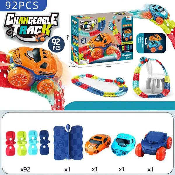 Changeable Track In The Dark Track with LED Light-Up Race Car Flexible Track Toy 138 Deals499