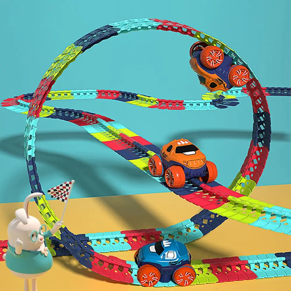 Changeable Track In The Dark Track with LED Light-Up Race Car Flexible Track Toy 92 Deals499
