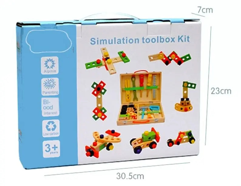 Children's pretend play build fix wood Toolbox Toy, Carpenter Traddie Set For toddlers and kids Deals499