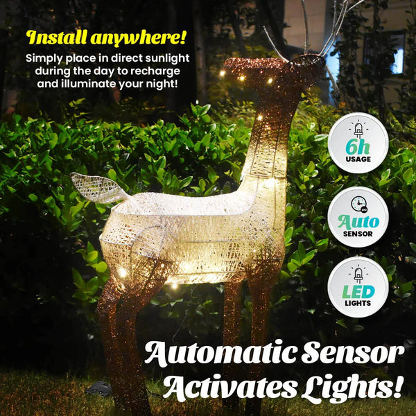 Christmas By Sas 1.2m Reindeer Glitter Wire Solar LED Warm White Auto Sensor Deals499