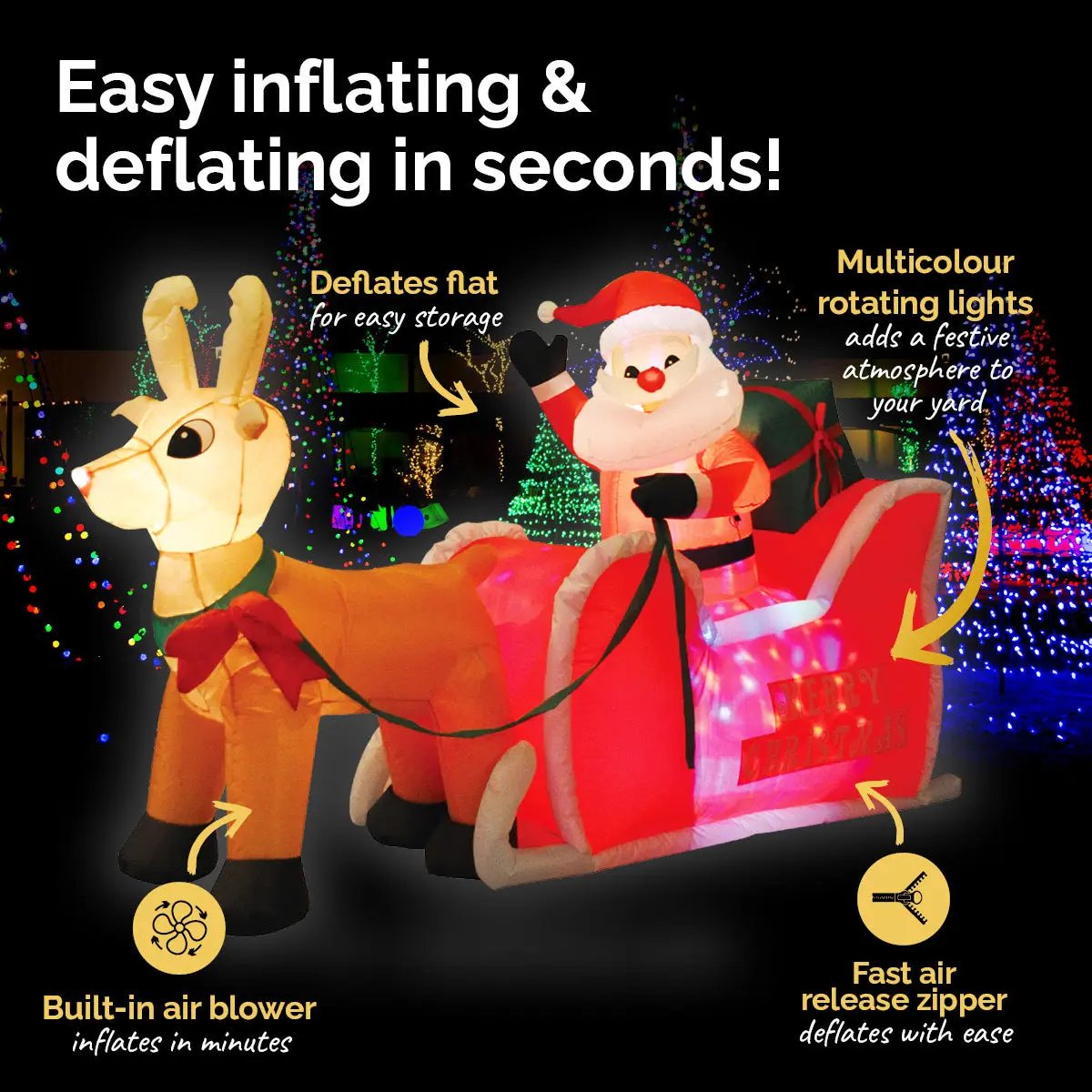 Christmas By Sas 1.2m Self Inflatable LED Santa Sleigh & Rudolph Deals499