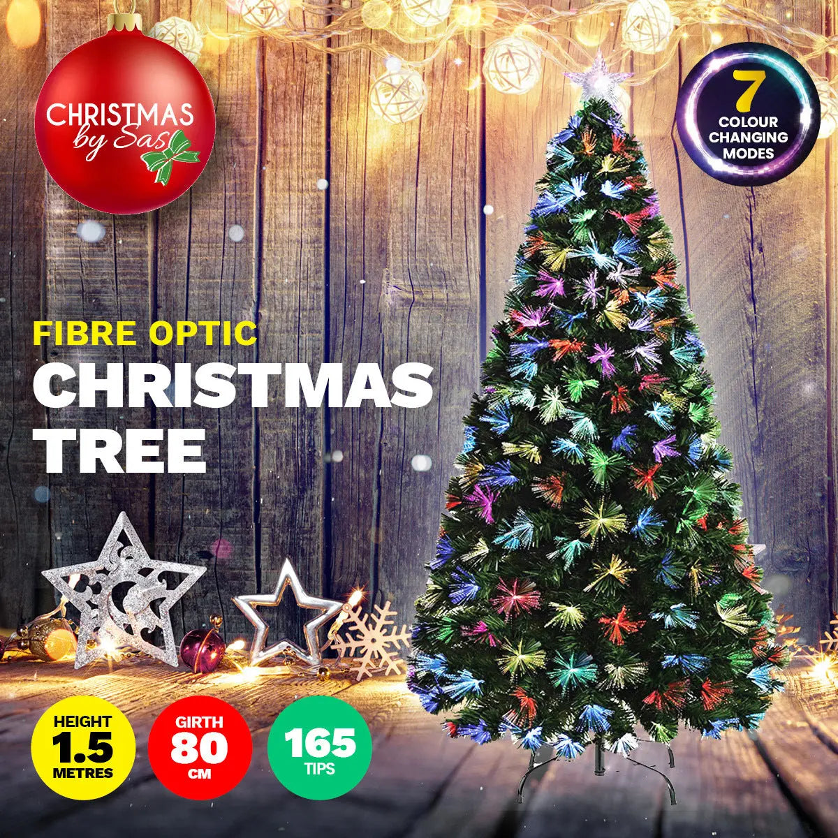 Christmas By Sas 1.5m Fibre Optic Christmas Tree 165 Tips Multicolour Lights & Star Deals499