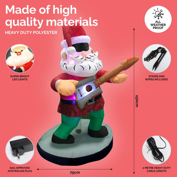 Christmas By Sas 1.5m Santa Rock Star Built-In Blower Bright LED Lighting Deals499