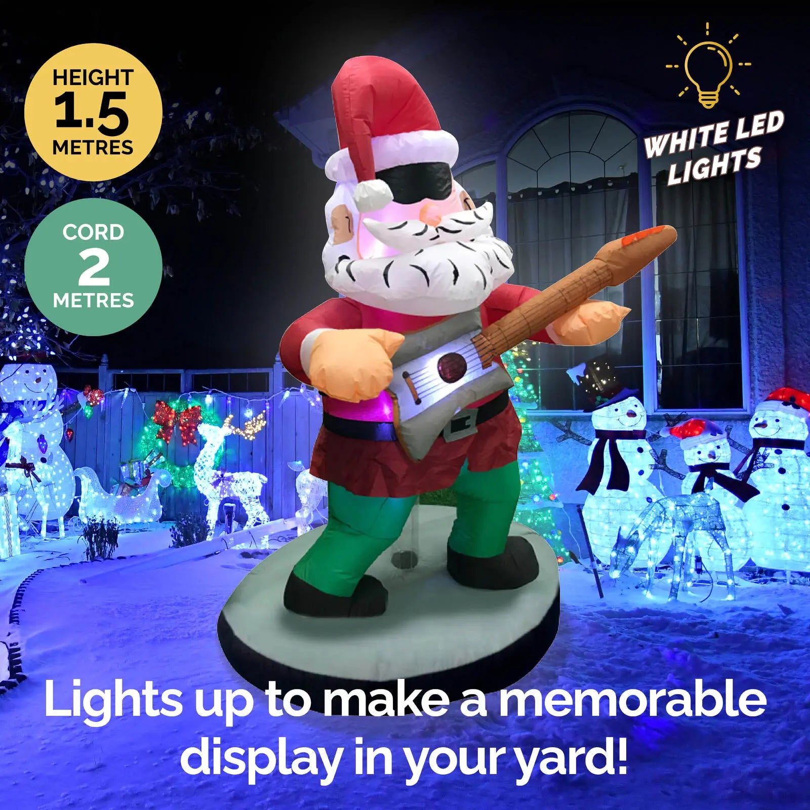 Christmas By Sas 1.5m Santa Rock Star Built-In Blower Bright LED Lighting Deals499