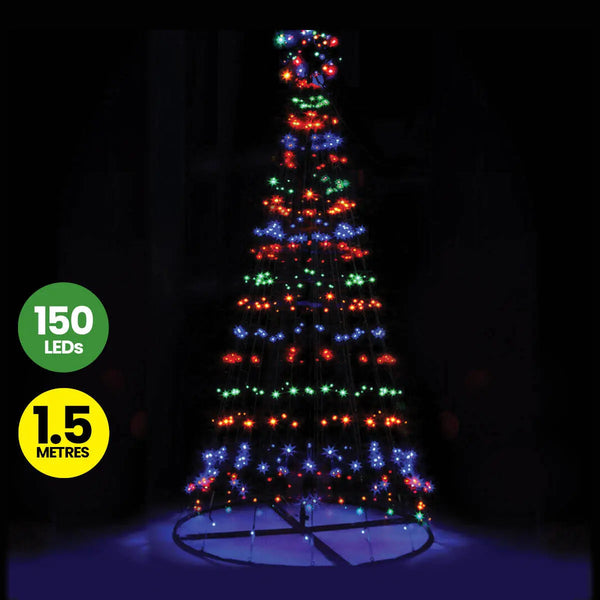 Christmas By Sas 1.5m Solar Powered Tree With Star Metal Frame 150 LED Bulbs Deals499