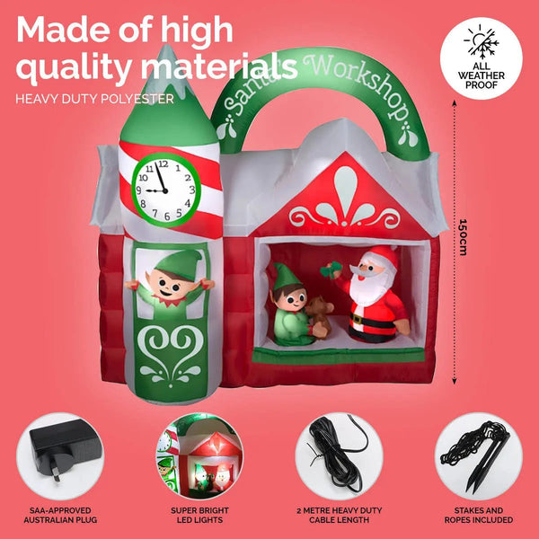 Christmas By Sas 1.5m x 1.6m Santa's Workshop Self Inflating LED Lights Deals499
