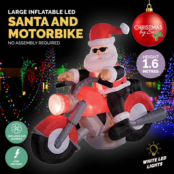 Christmas By Sas 1.6m Santa & Motorbike Built-In Blower Bright LED Lighting Deals499